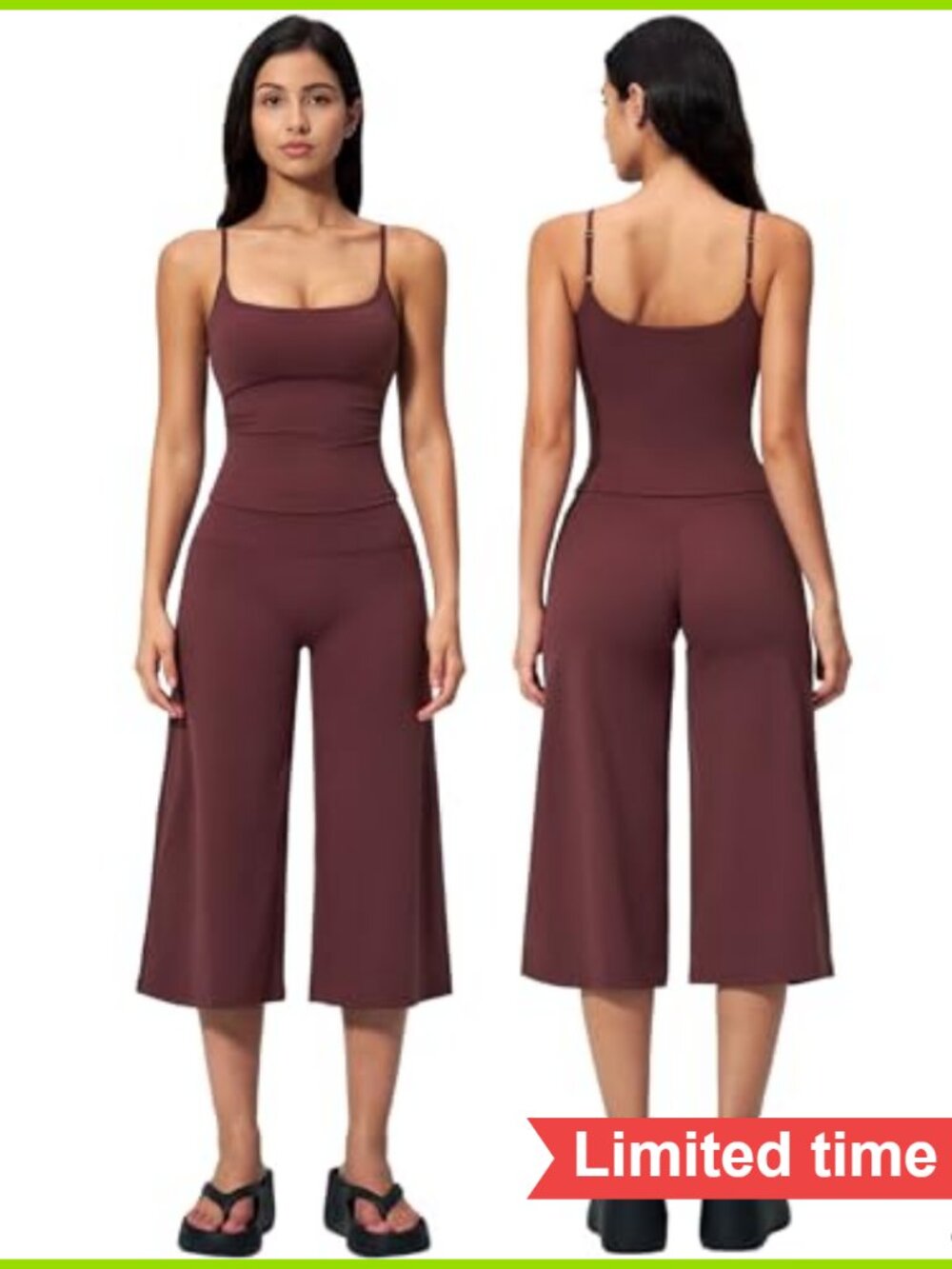 Two Piece Workout Set with Halter Tank & Wide Leg Capri Pants
